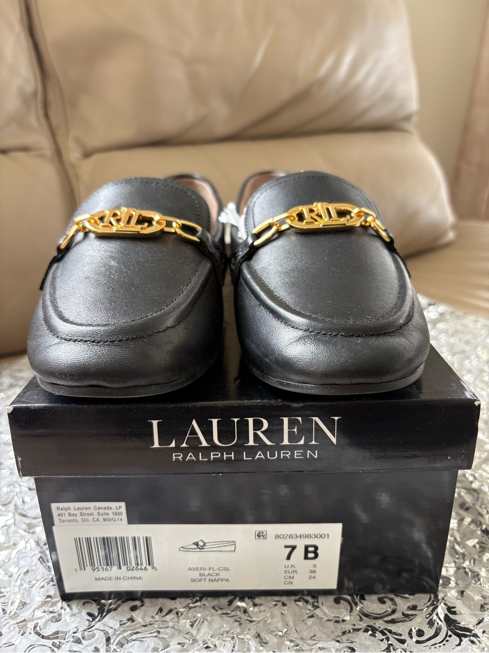 Lauren Ralph Lauren Averi Black Leather Loafers with Gold Bit - Picture 5 of 6